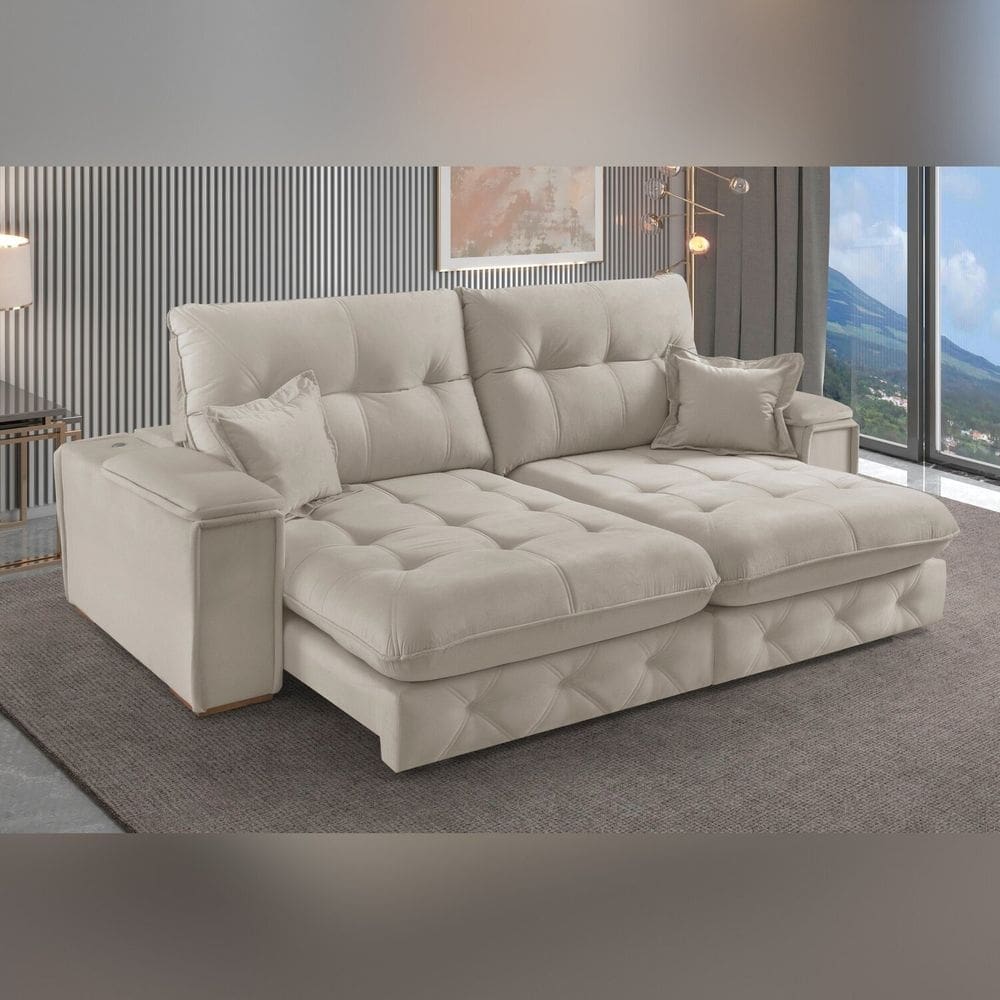 Sofá Retrátil Reclinável com Usb 230cm Istambul Yescasa OFFWHITE