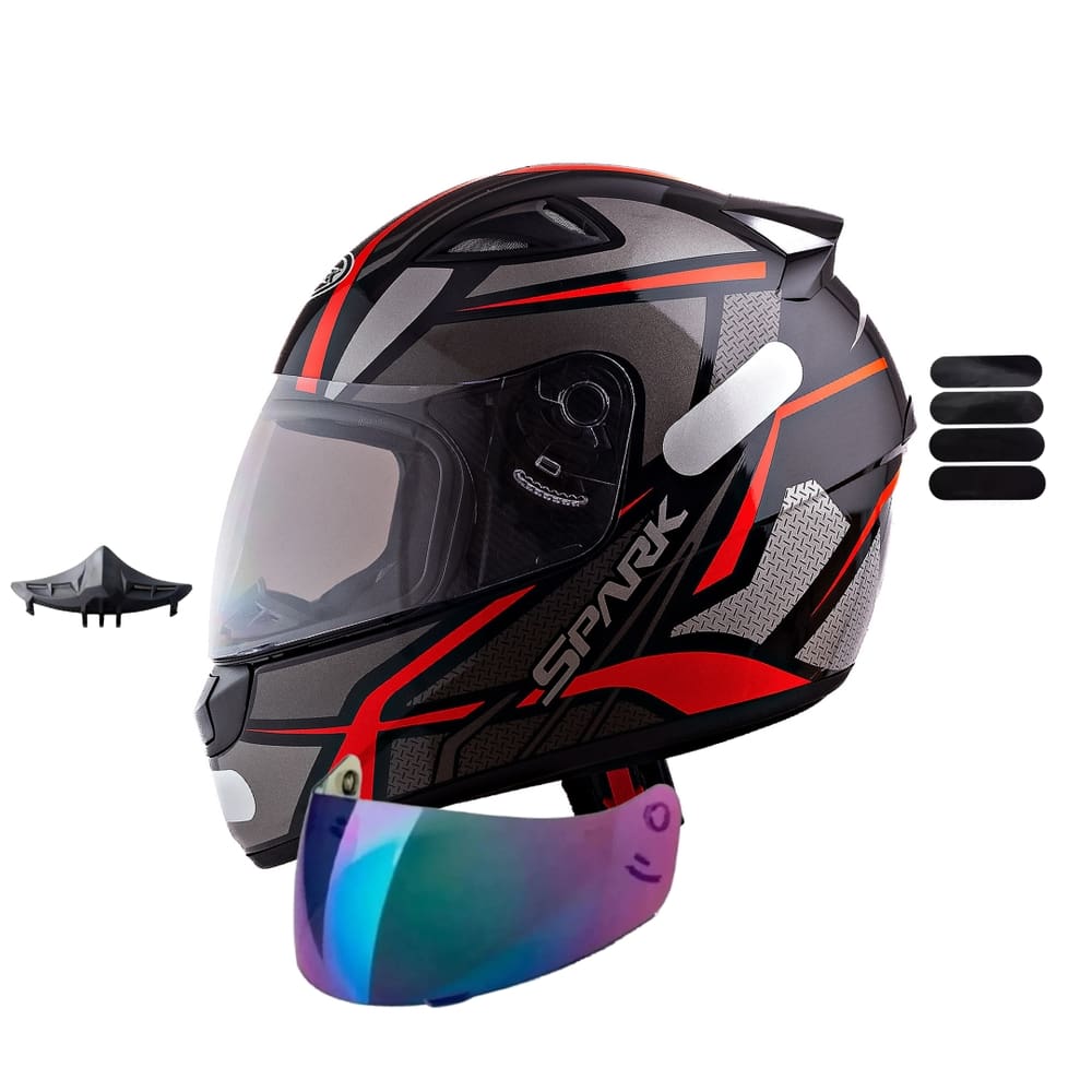 Capacete Masculino Ebf Spider Vermelho Com Narigueira Extra Mais Viseira Camaleão e Adesivo Preto