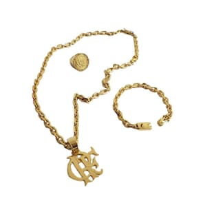 Cordão banhado a ouro modelo cadeado anel+pulseira