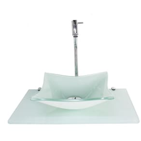 Kit cuba de vidro quadrada 10mm com tampo 50cm branco full