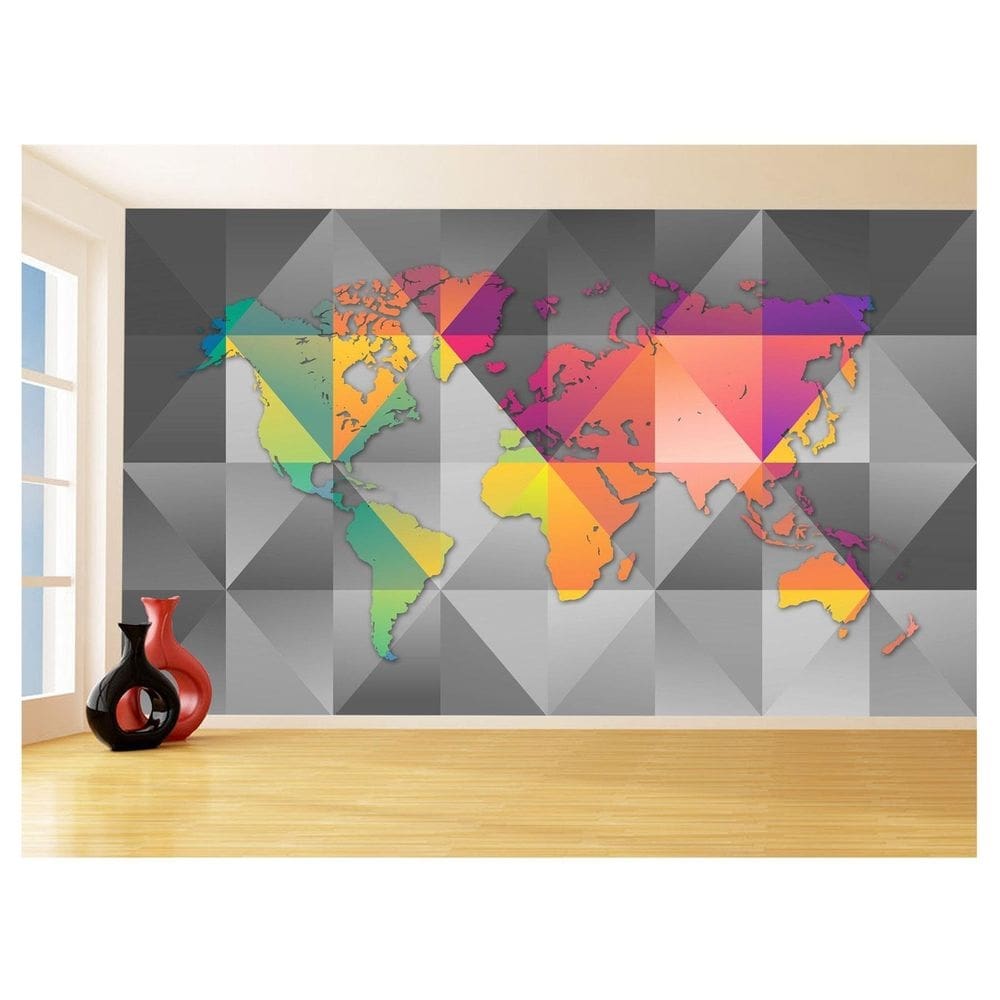 Papel De Parede 3D Mapa Mundi Moderno Concreto 3,5M Nmu72