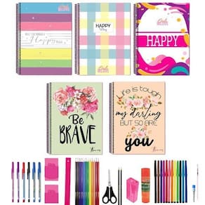 Kit 5 caderno grande a4 capa dura arame espiral 40 materiais