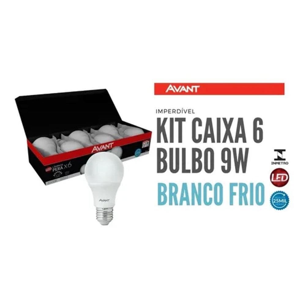 Pack 6 lâmpada bulbo 9w branco frio 6500k avant