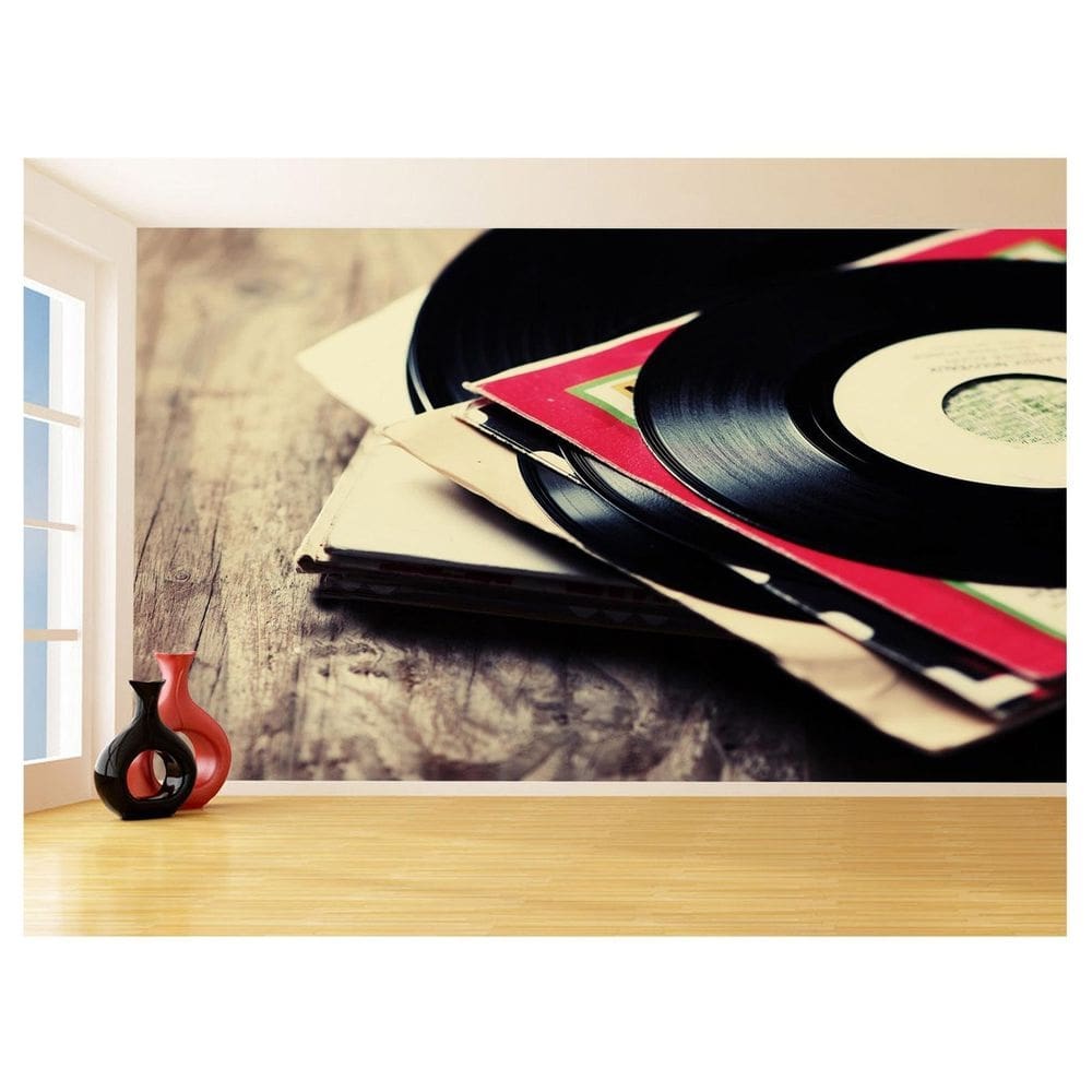 Papel De Parede 3D Musica Vinil Antigos Retrô 3,5M Mus89