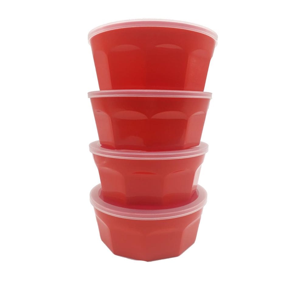 4potes oitavados com tampa marmita sobremesa 700 ml vermelho