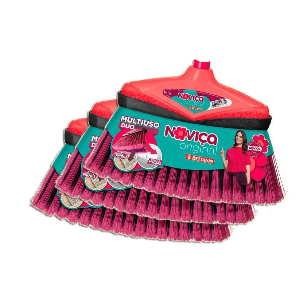 Vassoura noviça bettanin colorida  sem cabo kit 3