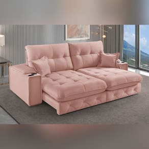Sofá Retrátil Reclinável com Porta Copos e Usb 250cm Istambul Yescasa Nude