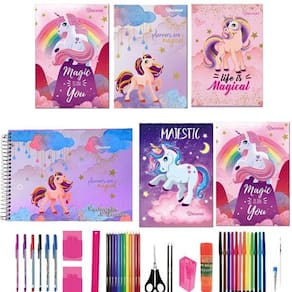 Kit 12 cadernos unicórnio grande a4 capa dura 40 materiais