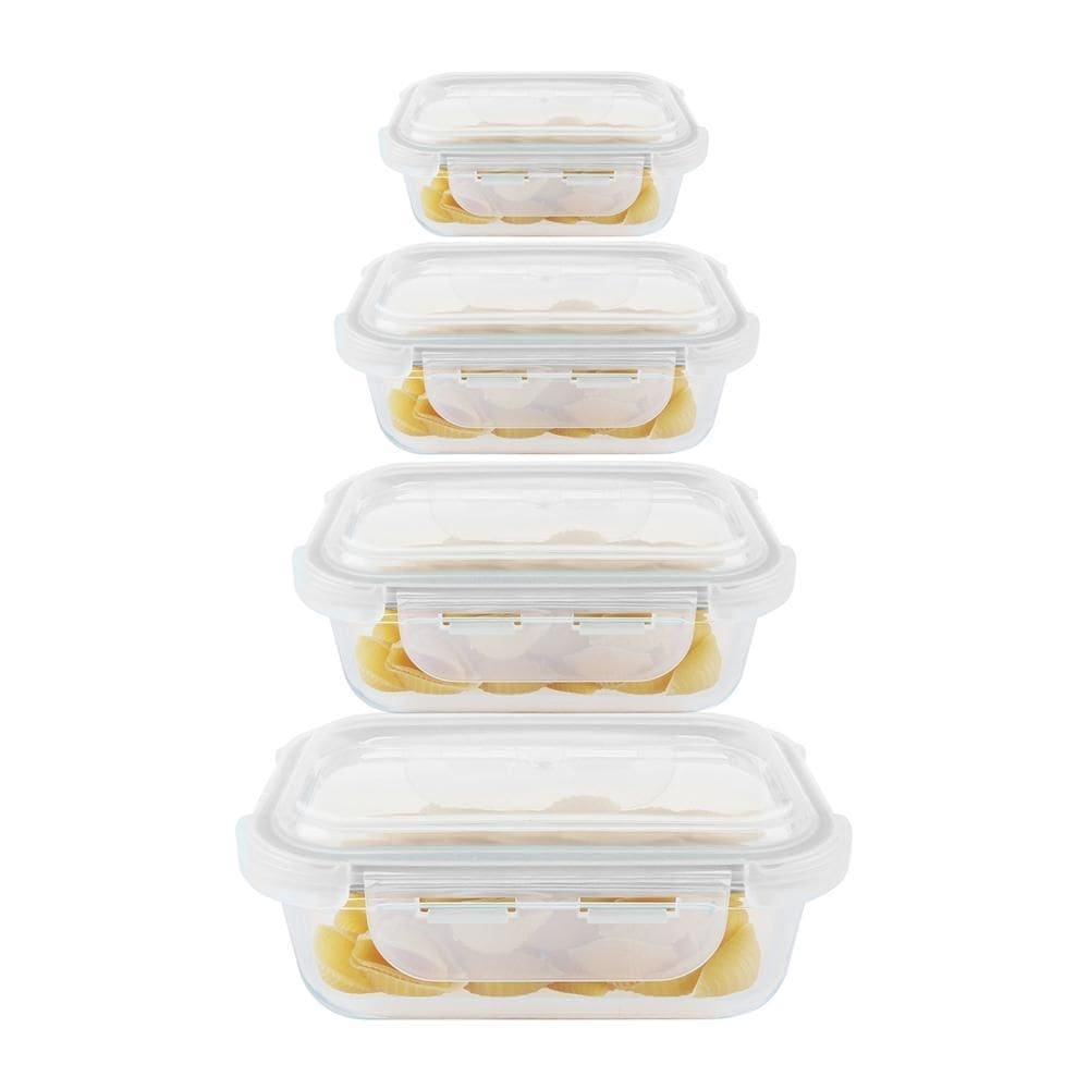 Kit 4 potes hermético vidro marmita 370 640 1040 1520ml