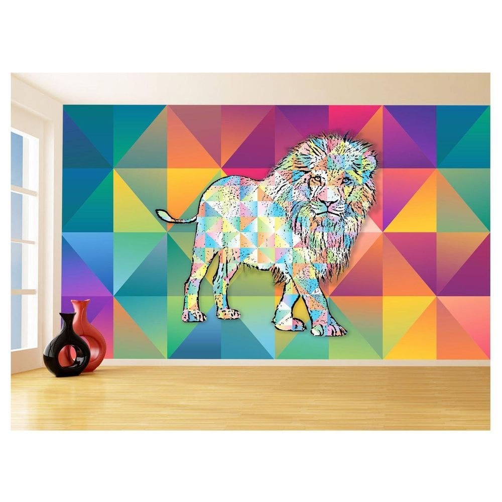 Papel De Parede Animais Pop Art Leão Rei Selva 3,5M Pxa45