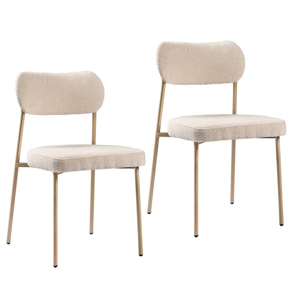 Kit 2 Cadeiras Sala de Jantar Bouclê Design aço Carbono Lavinia Bege/Champanhe