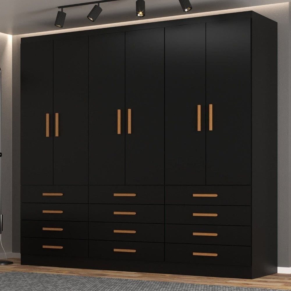 Guarda-Roupa 6 Portas e 12 Gavetas New Mônaco Preto