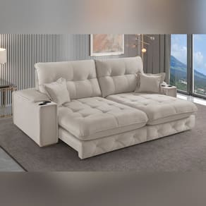 Sofá Retrátil Reclinável com Porta Copos e Usb 230cm Istambul Yescasa OFFWHITE