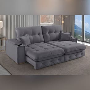 Sofá Retrátil Reclinável com Porta Copos e Usb 230cm Istambul Yescasa Cinza