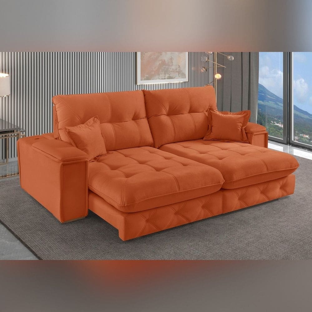 Sofá Retrátil Reclinável com Usb 190cm Istambul Yescasa Terracota