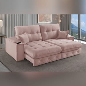 Sofá Retrátil Reclinável com Porta Copos 250cm Istambul Yescasa Rose