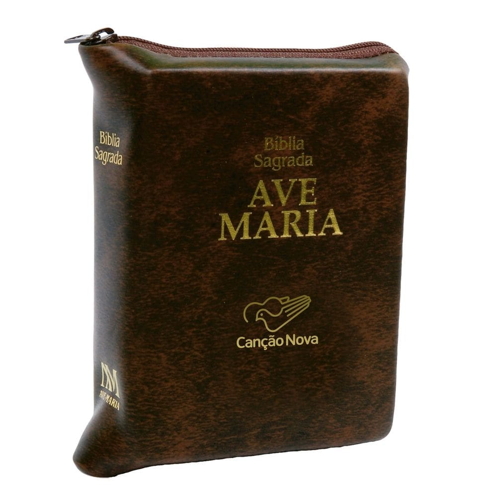 Livro bíblia ave maria média com zíper marrom