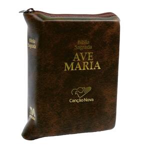 Livro bíblia ave maria média com zíper  marrom