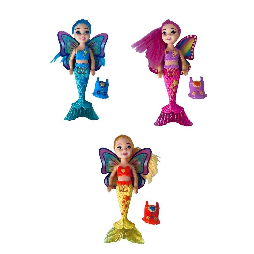 Brinquedo mini boneca sereia articulada + acessório