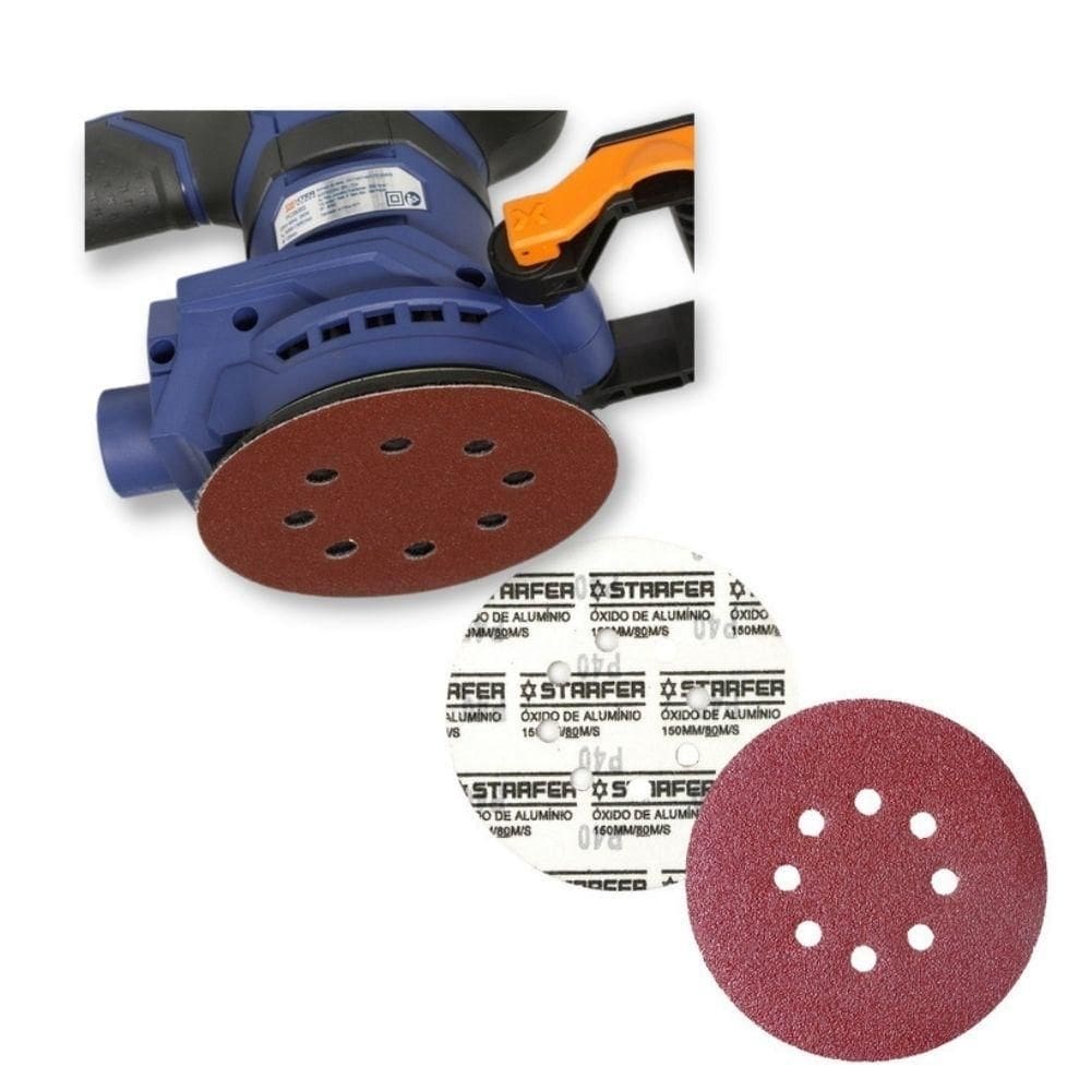 Disco de lixa tiras aderentes vermelho 150mm grão 80 starfer 10