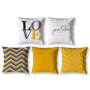 Kit 5 Almofadas Cheias 40 X 40 Estampadas Chevron Amarelo