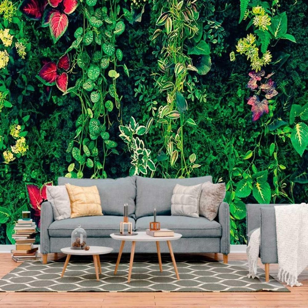 Papel de parede painel 3d folhas macro verde viníl 4m