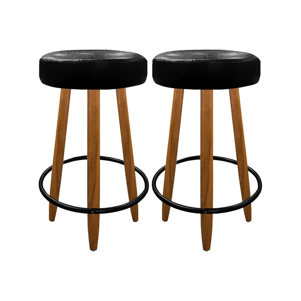 Kit 2 Banqueta Madeira Industrial Balcão Bar Courino Preto