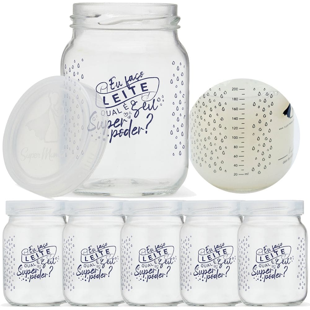 Pote de Vidro para Leite Materno 200ml Com Tampa Plástica 6 Unidades