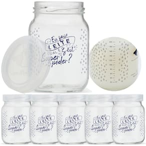 Pote de Vidro para Leite Materno 200ml Com Tampa Plástica 6 Unidades
