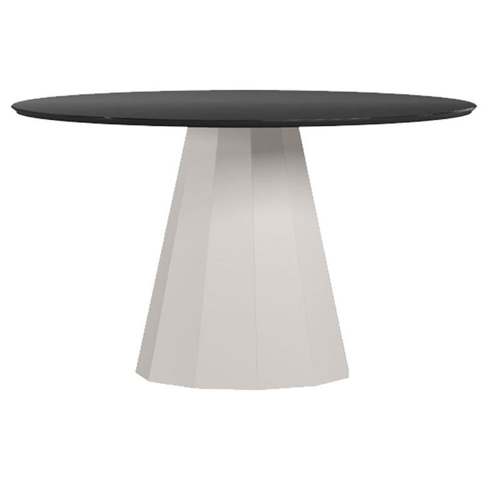 Mesa de Jantar 135x135 cm Isis com Vidro Off White Preto - New Ceval