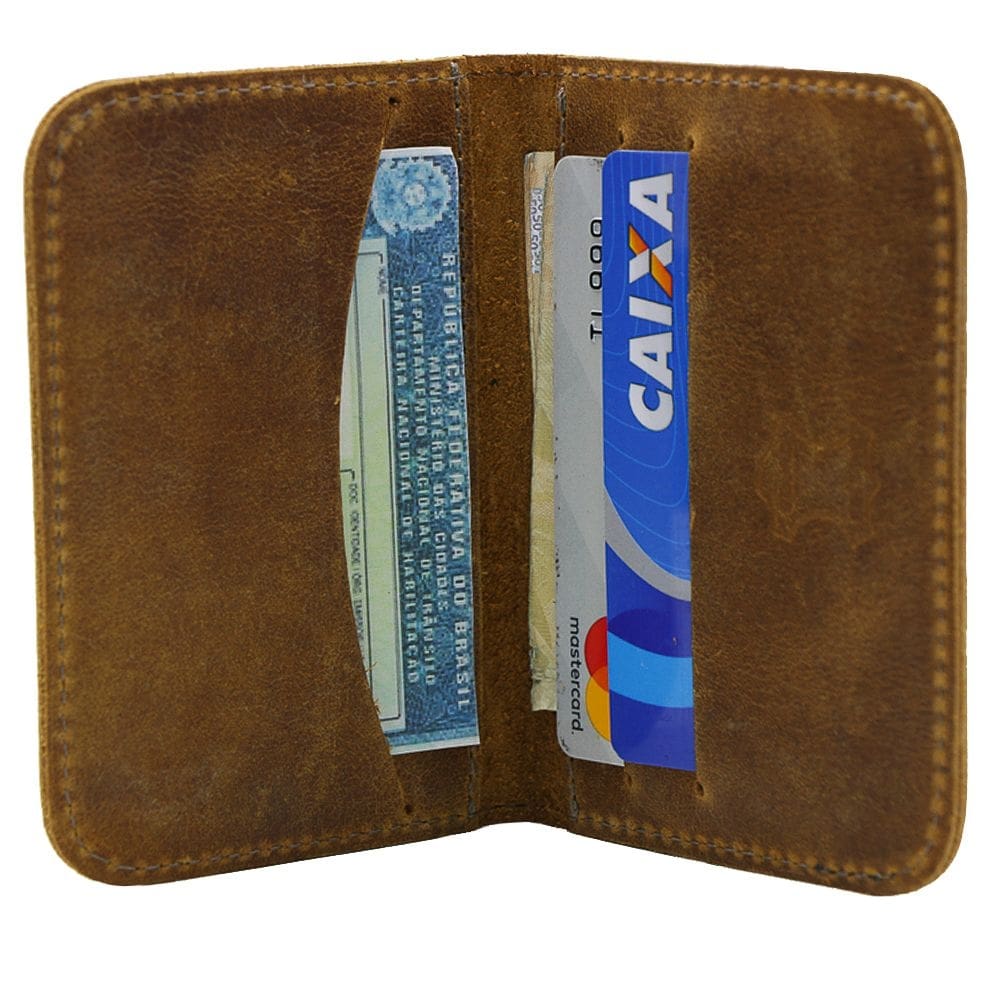 Carteira Masculina Pequena Porta Cartões Couro Slim Marrom Claro