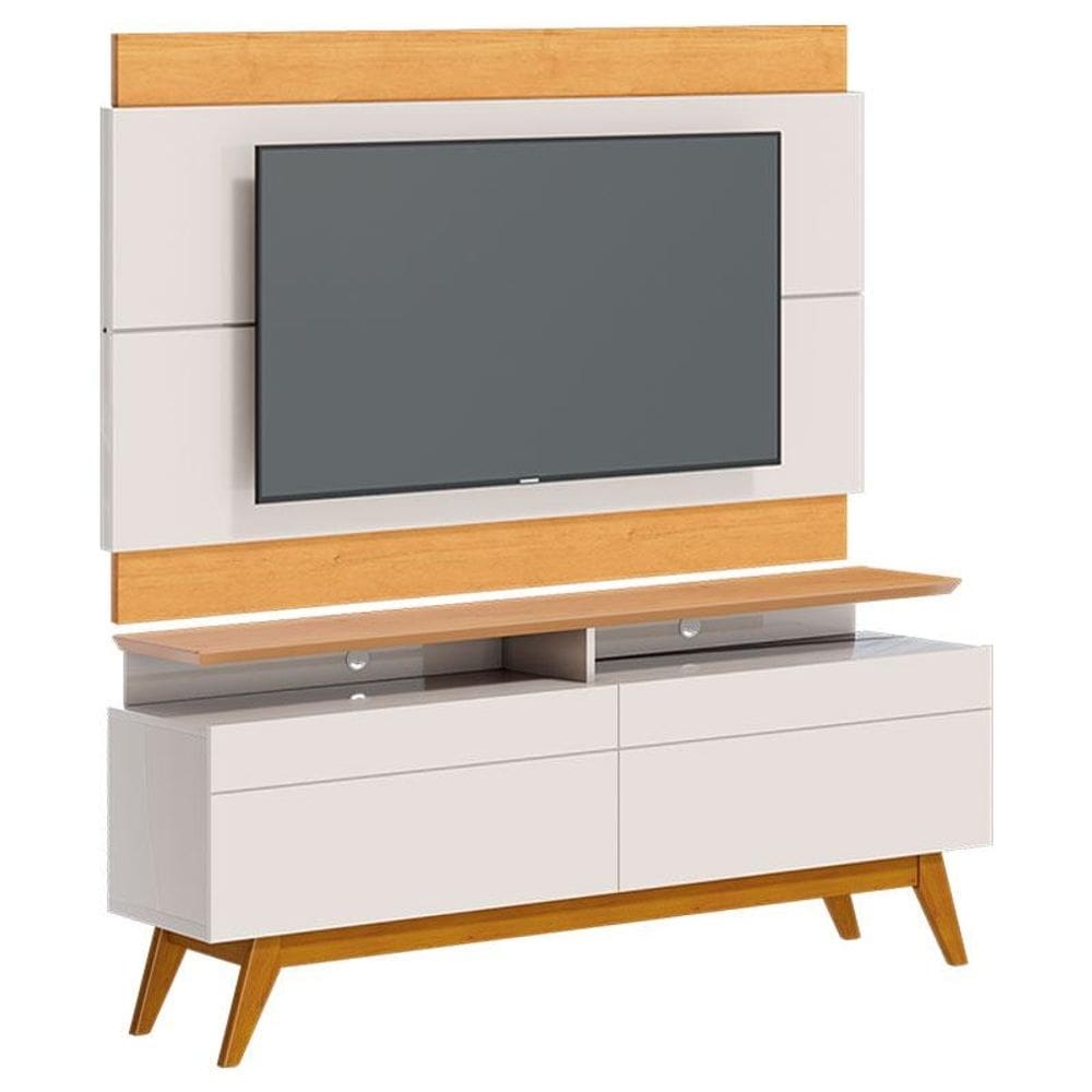 Rack Bancada 2 Gavetas com Nicho e Painel para Tv Classic 1.4 Off White Nature - Imcal