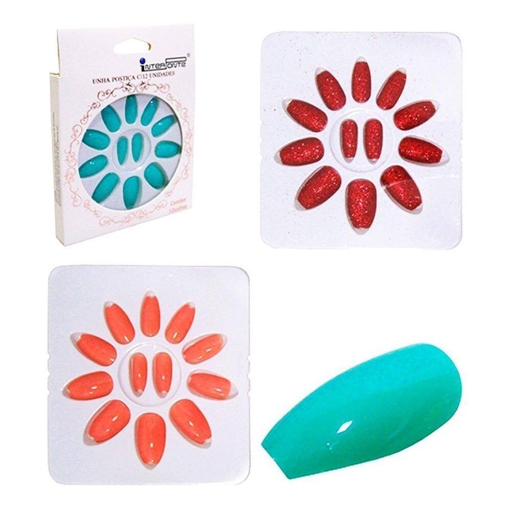 Unha postiça estilo oval cor   pacote com 12