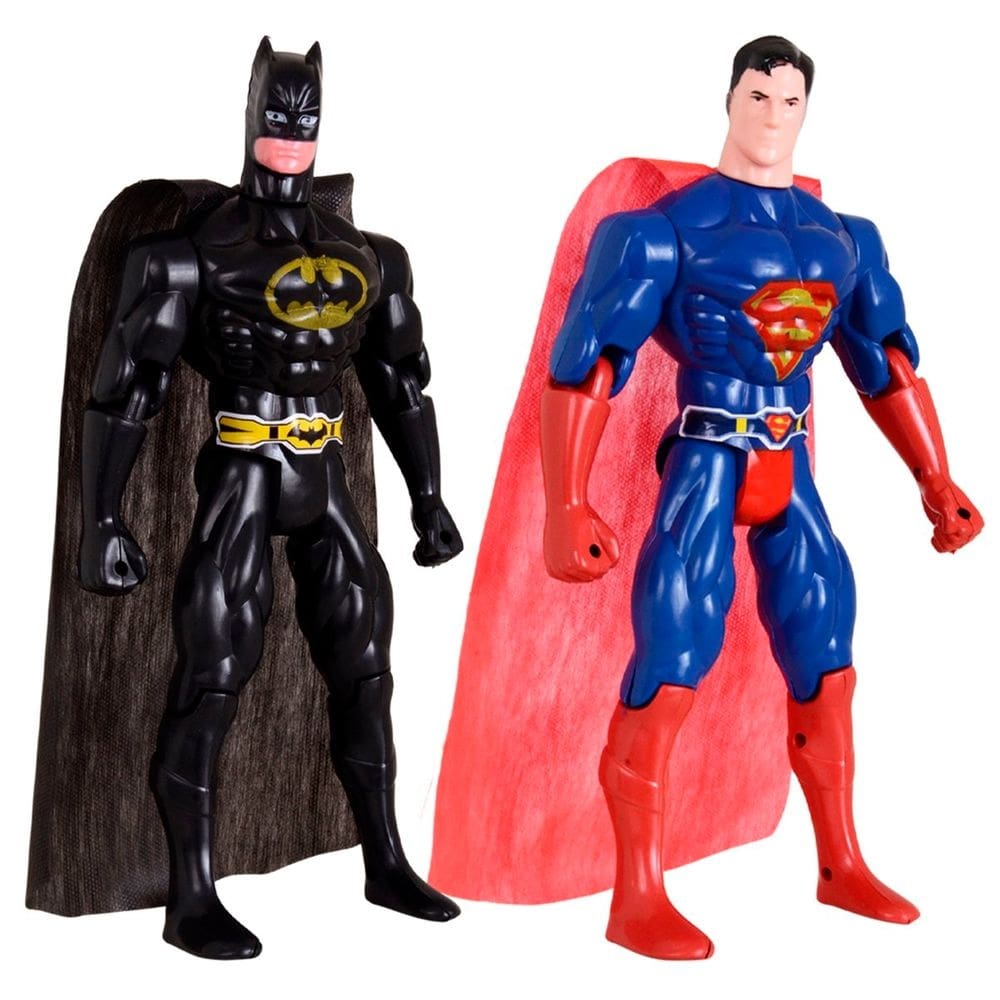 Kit Dupla De Heróis Articuláveis Batmam Traje e Super Homem