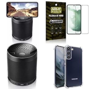 Capa samsung s22 + som bluetooth potente q3 + película 3d
