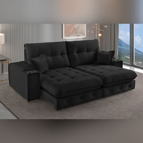 Sofá Retrátil Reclinável com Porta Copos e Usb 250cm Istambul Yescasa Preto