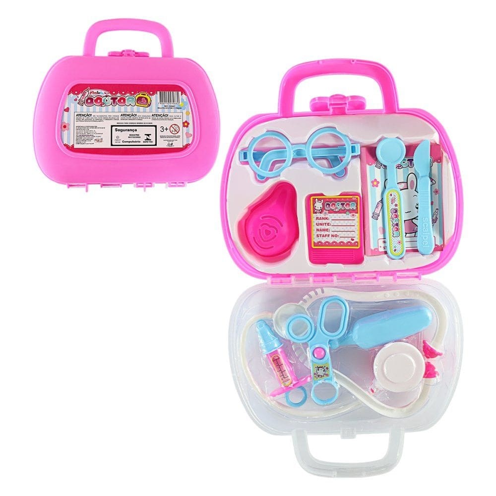 Brinquedo Maleta de Médico com Acessórios 11 Peças Rosa