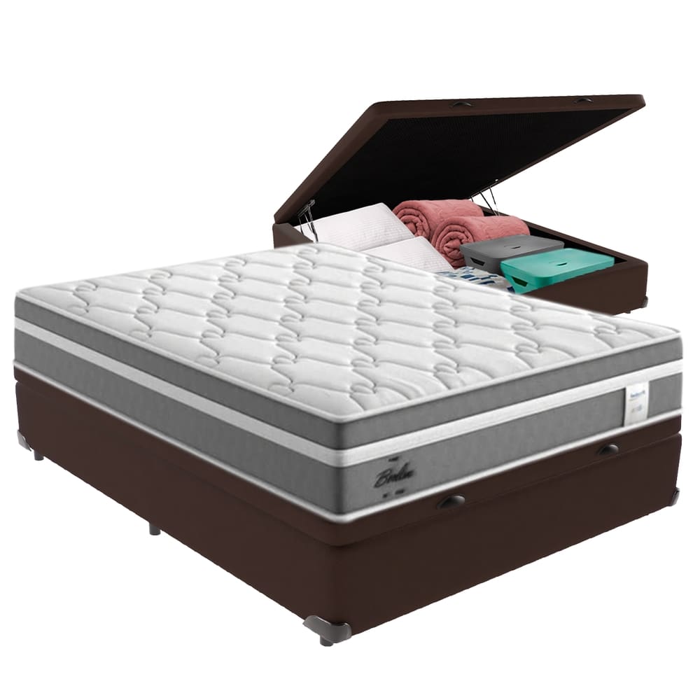 Cama Box Baú Casal e Colchão Molas Ensacadas Berlim Probel