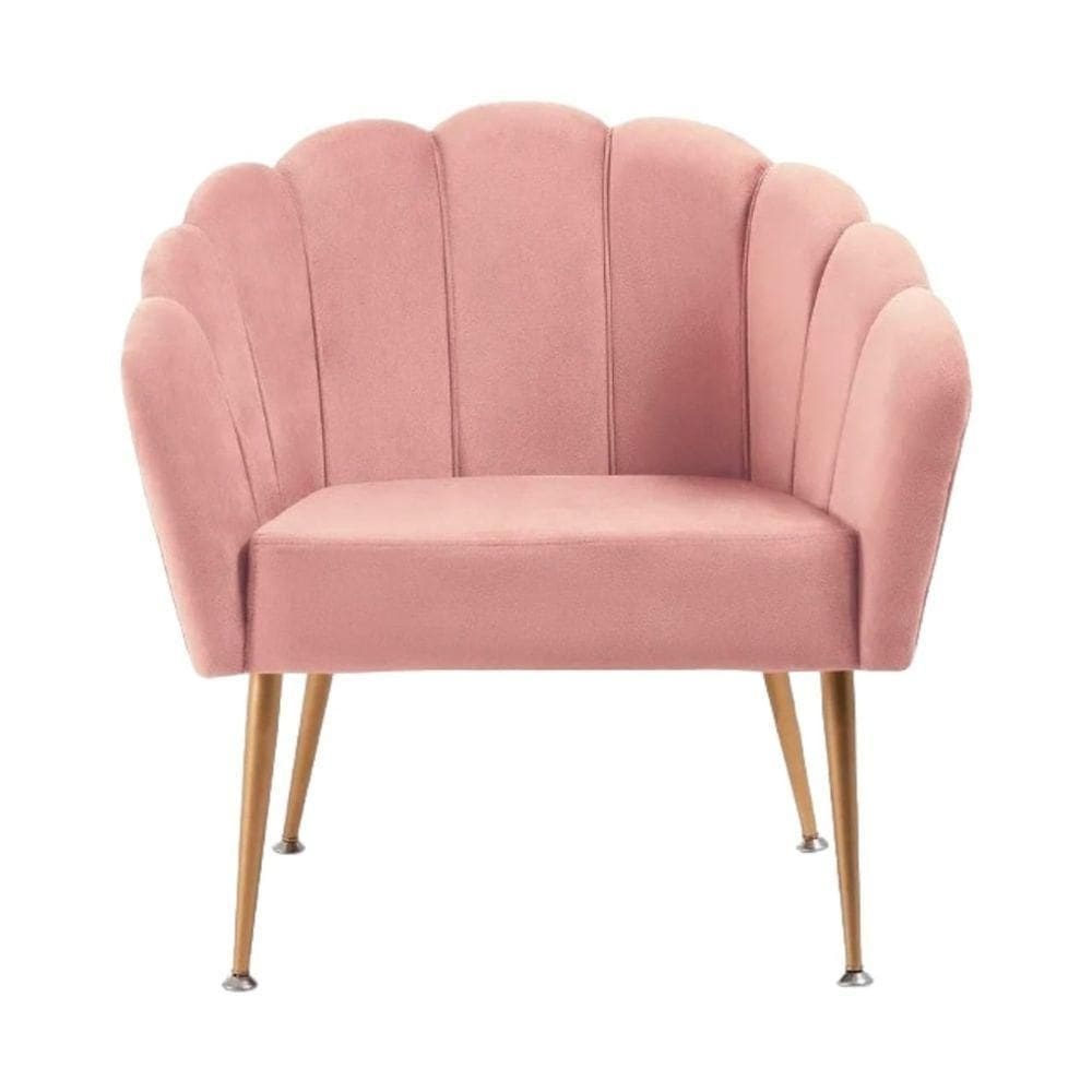 Poltrona Pétala Slim Base Aço Dourado Veludo Rosa