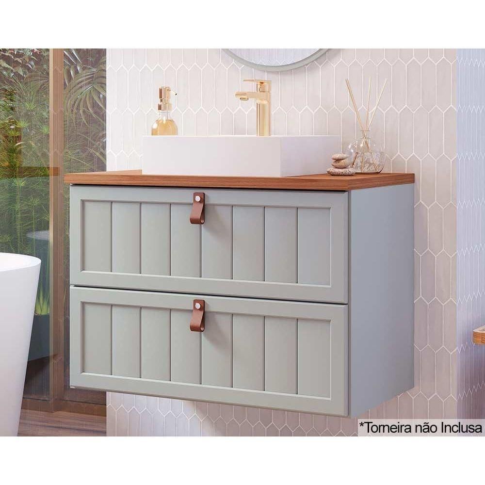 Gabinete de Banheiro Suspenso Sense c/Cuba 1 Gaveta e 1 Porta Basculante 60cm Pistache - MGM