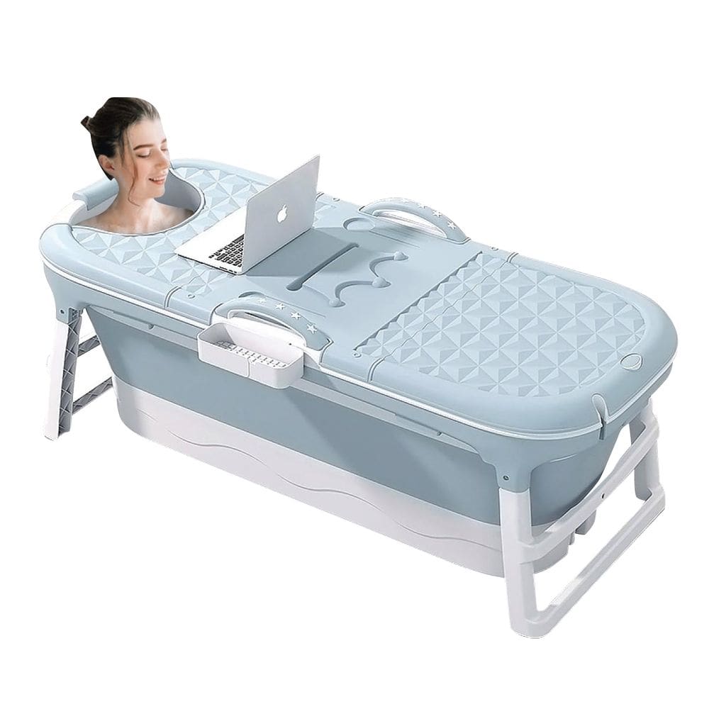 Banheira Ofurô Dobrável Portátil Adulto 148 Cm com Suporte Vg+ Azul
