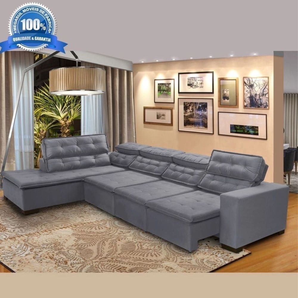 Sofá Retrátil Reclinável e Chaise 7 Lugares 370cm Super Confortável Sttilo Mega Sul