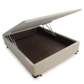 Cama Box CASAL Camurça Bege Bau Pistão Frontal - 138x188