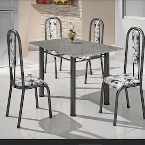 Conjunto Mesa Tubular com 4 Cadeiras Atenas Prata Matelado/Ocre