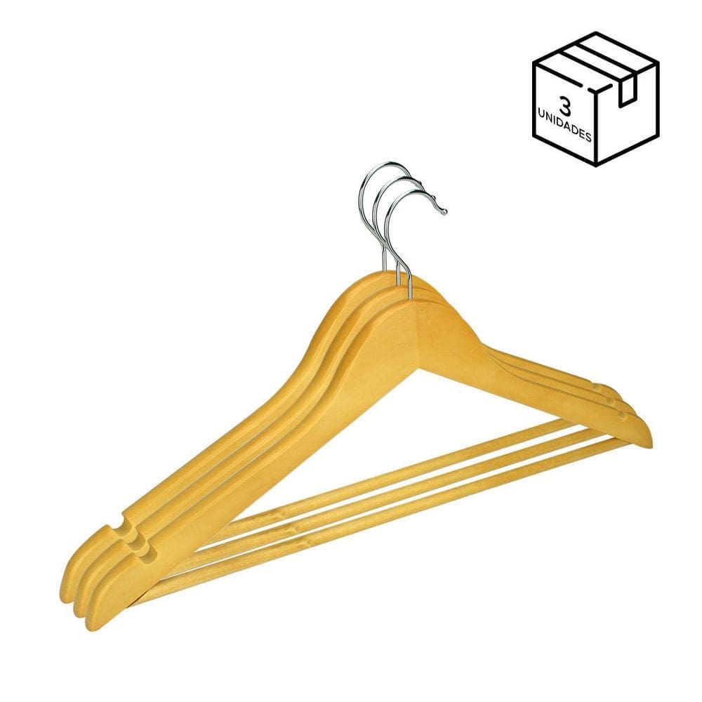 Kit 3 Cabides de Madeira Adulto Camisa Calça Gancho Metal
