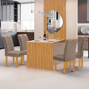 Mesa de Jantar 4 Lugares Bella Arizona com Vidro e Espelho Ripado Cinamomo/Off White/Bege Escuro - Cel Móveis