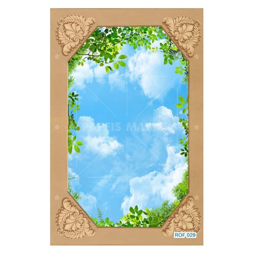 Papel De Teto Céu Azul Nuvens Moldura Impressa 3,5M Rof29