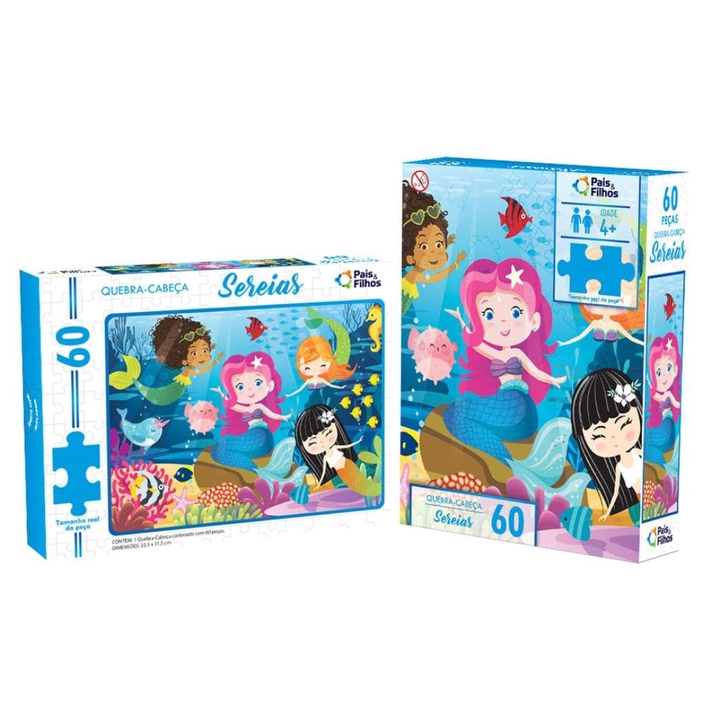 Quebra cabeça cabeças sereia 60 peças pais e filhos