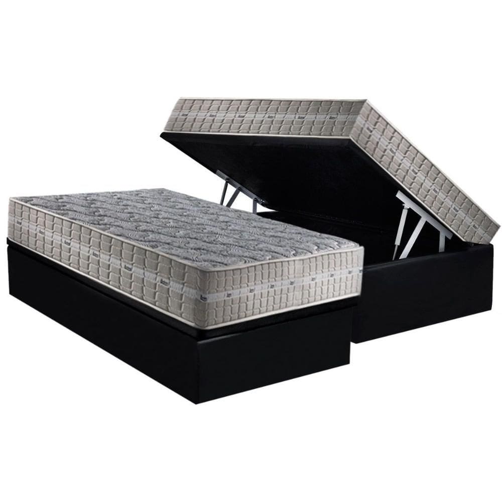 Conjunto Box Baú Solteiro: Colchão Molas Anjos Royal + Base CRC Suede Black(88x188)