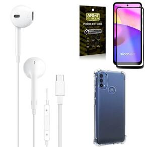 Capa moto e40 + fone de ouvido tipo c + película 3d